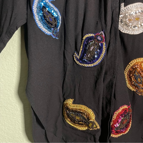Naga Milo Black Beaded Long Sleeve Blouse S Small with Paisley Pattern Details. - Picture 4 of 12